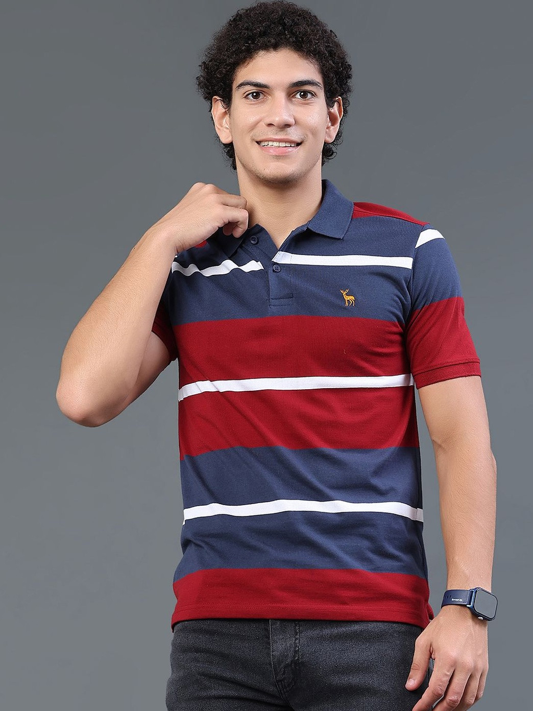 Limeroad Men Striped Polo Collar T-shirt