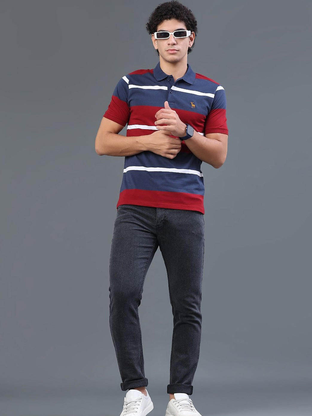 Limeroad Men Striped Polo Collar T-shirt