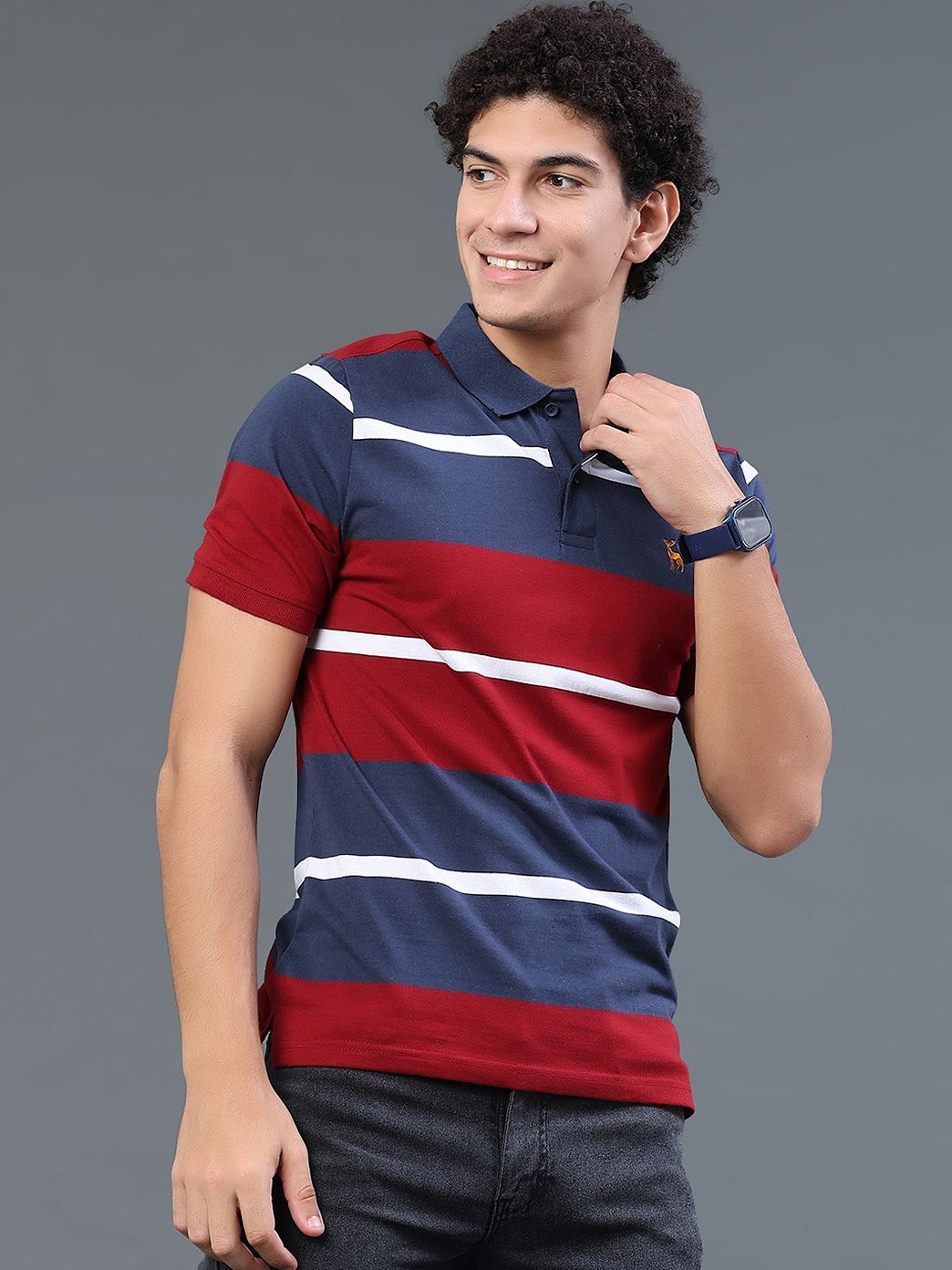 Limeroad Men Striped Polo Collar T-shirt